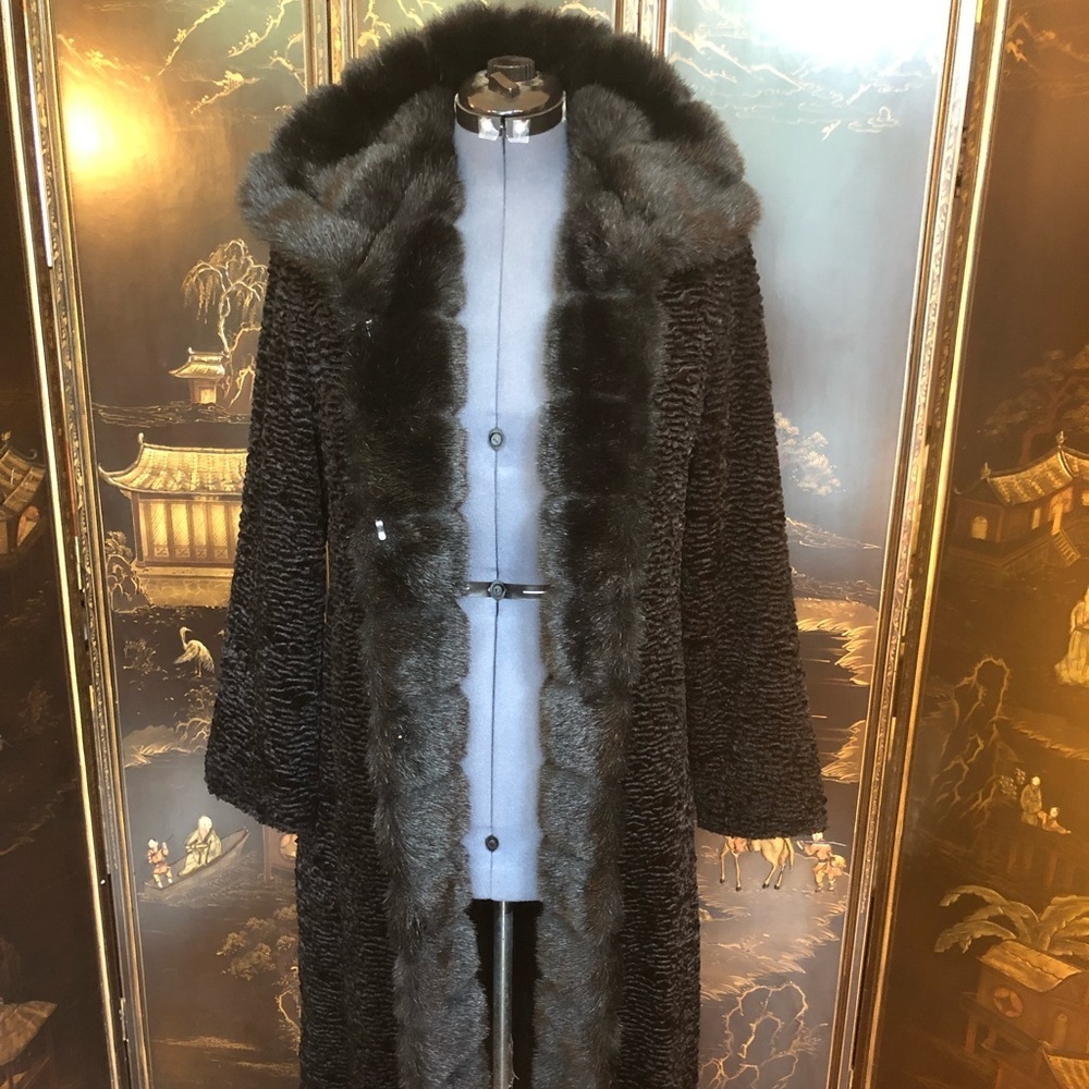 SZ S Vintage, Utex black, faux lambs wool, floor length, black coat.